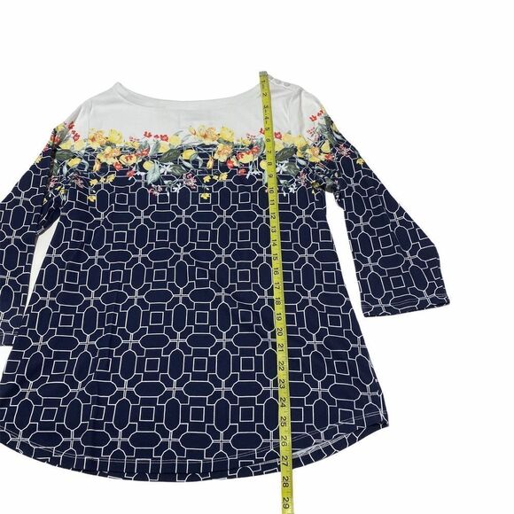 Charter Club Geometric Floral 3/4 Sleeve Top 0x - Picture 9 of 12